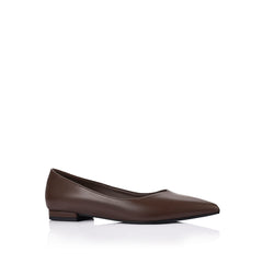 Women's chocolate brown vegan ballet flats with pointed toe