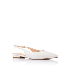Women's vegan leather flat pointed toe slingback in white snake print