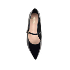 Women's black patent mary jane pointed toe ballet flat