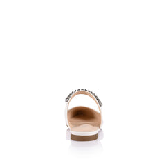 Women's white patent flat mules with crystal embellishment 