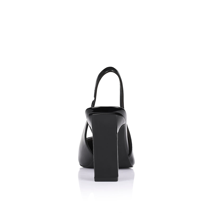 Women's black patent slingback with block heel