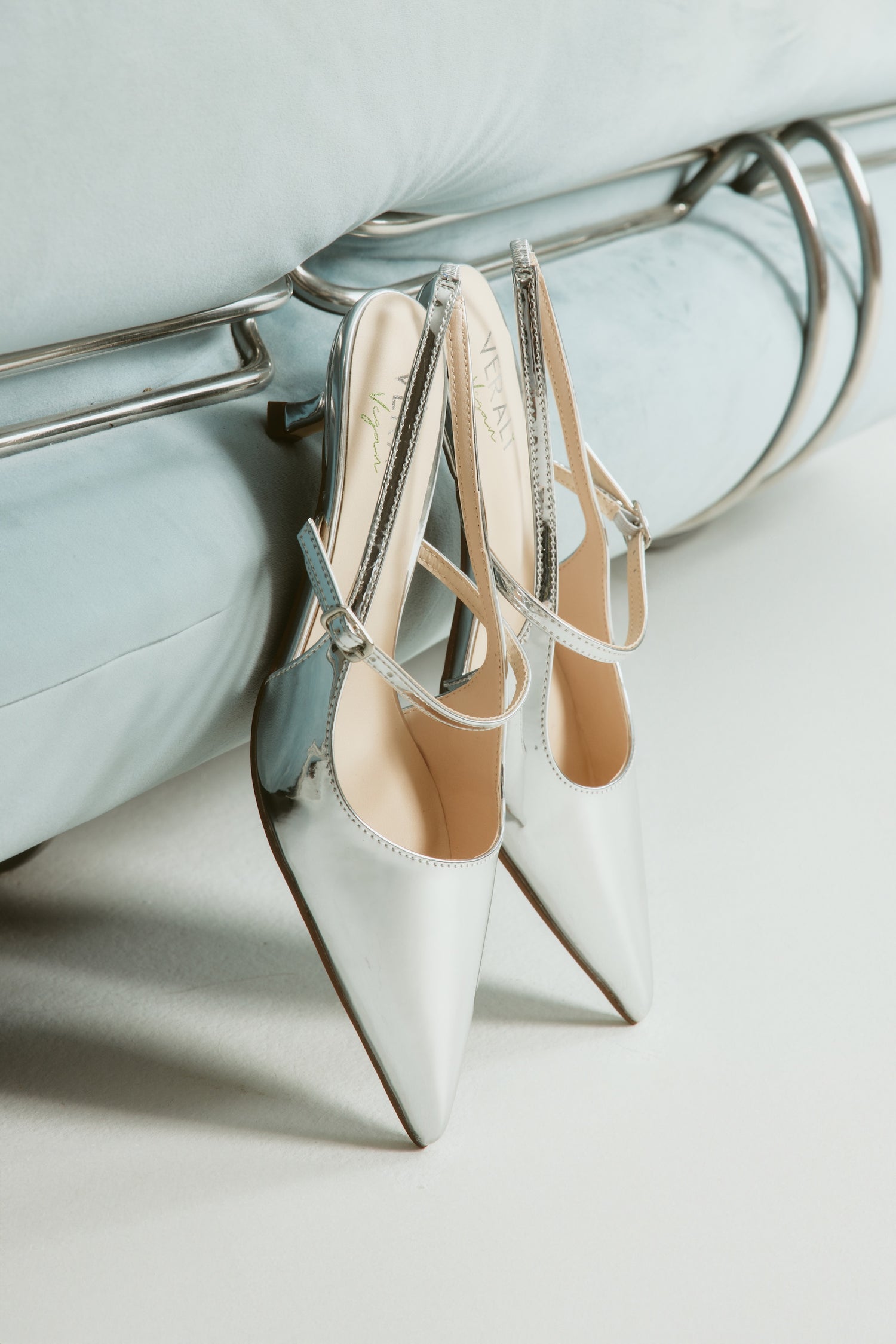 Luce Slingback Kitten Heels - Silver Mirror