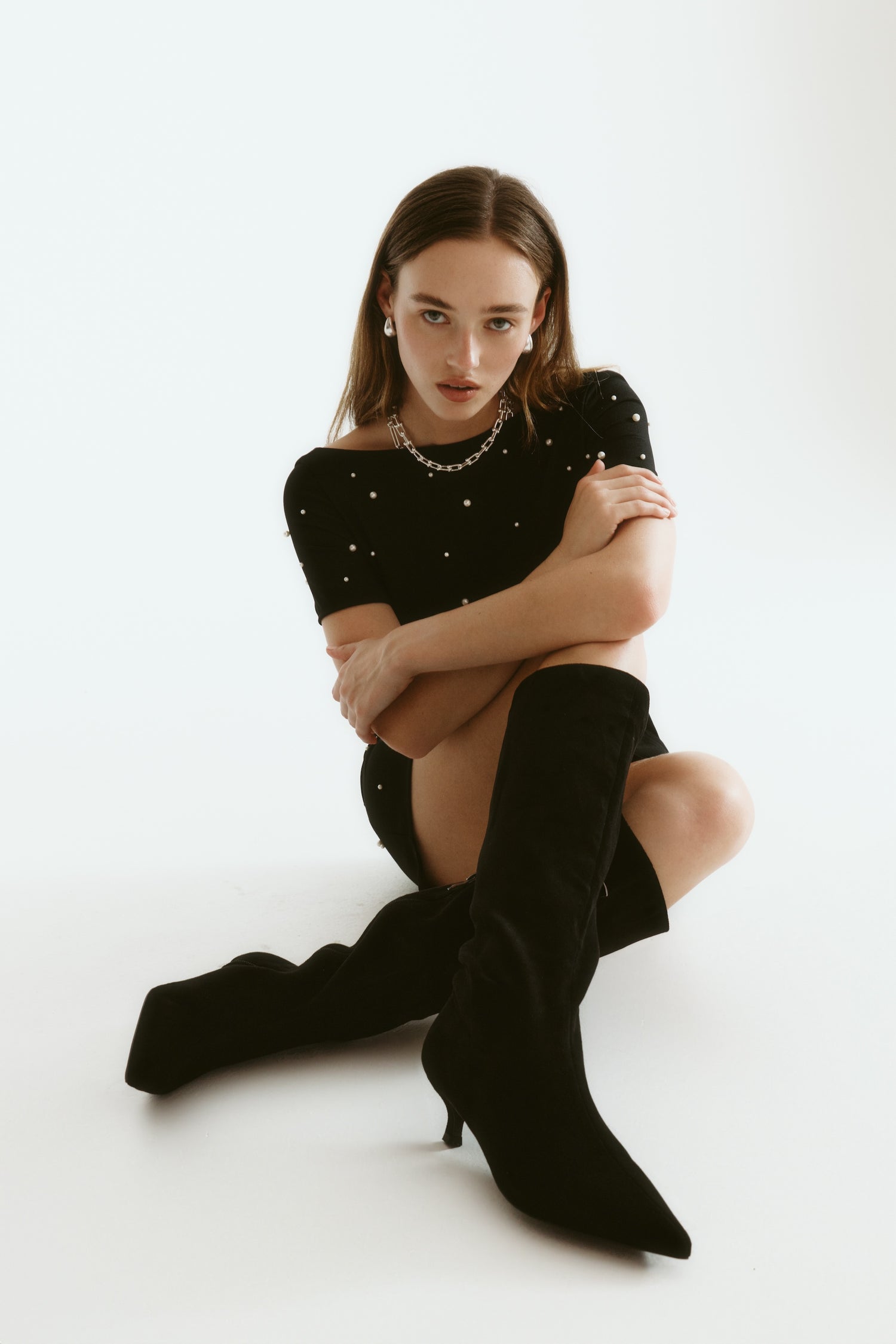 Lucila Knee High Boots - Black Micro