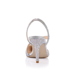 Women's silver glitter high heel with pointed toe