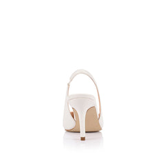 Women's chalk white smooth vegan stiletto heel with elastic slingback and pointed toe