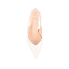 Women's chalk white smooth vegan stiletto heel with elastic slingback and pointed toe