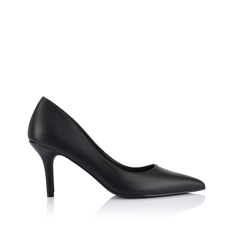 Black high-heeled shoe with smooth upper