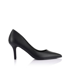 Black high-heeled shoe with smooth upper