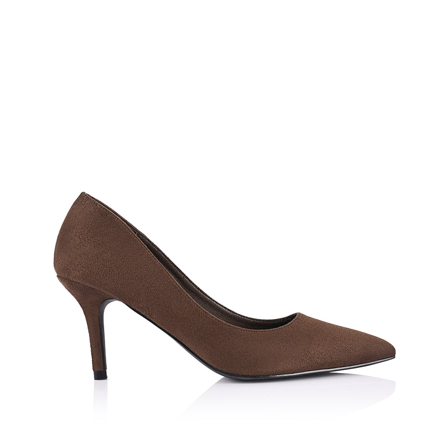 Brown high-heeled shoe with micro fabric