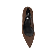 Brown high-heeled shoe with micro fabric