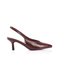 Red crinkle slingback heel with pointed toe shape