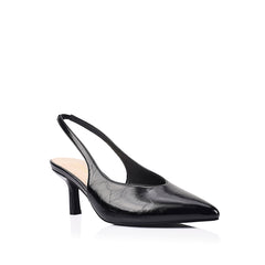 Black crinkle slingback heel with pointed toe shape