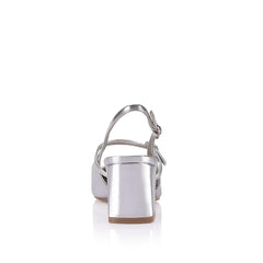 Women's silver mirror slingback block heel with mary jane strap detailling