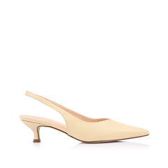 Women's buttercream yellow vegan slingback kitten heel with pointed toe and elastic fastening