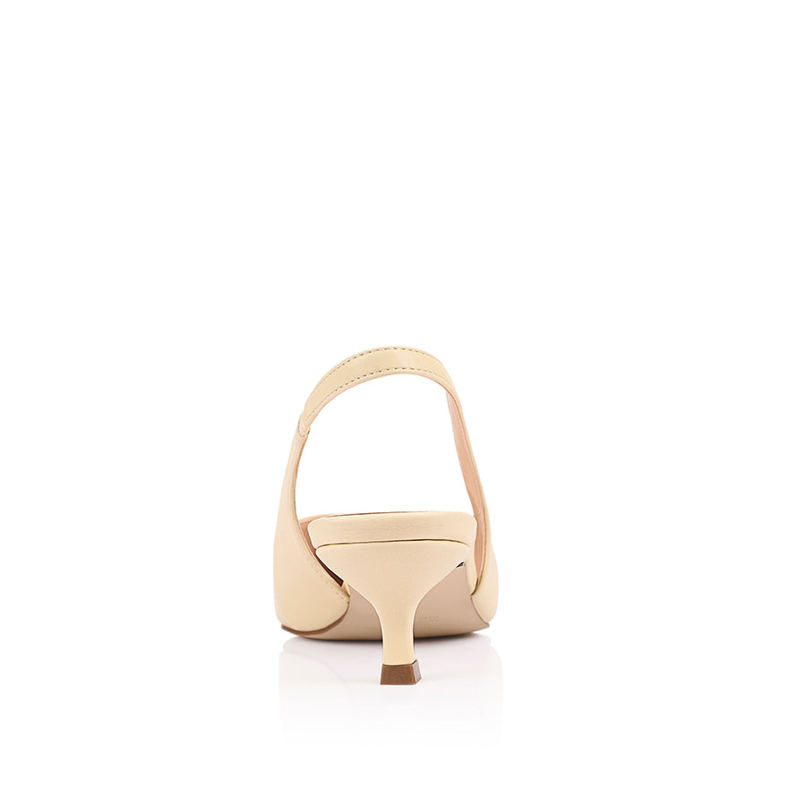 Women's buttercream yellow vegan slingback kitten heel with pointed toe and elastic fastening