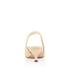 Women's buttercream yellow vegan slingback kitten heel with pointed toe and elastic fastening