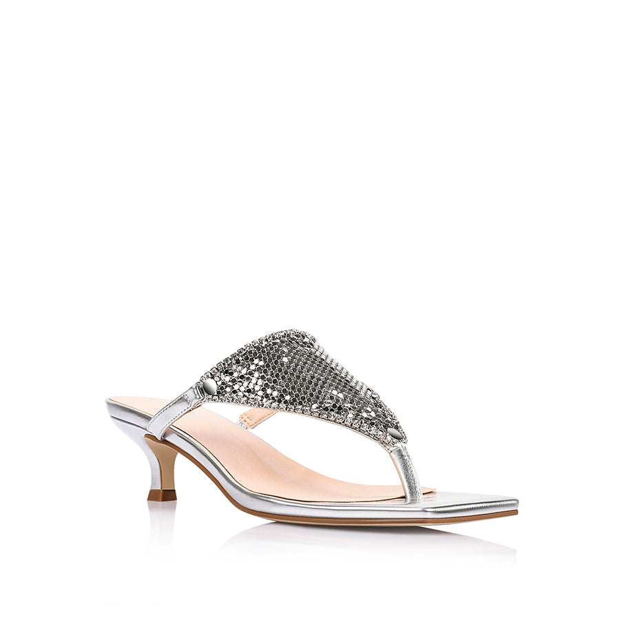 Mackenzie Kitten Heel Thongs - Silver