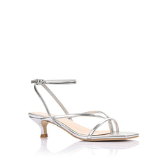 Women's vegan strappy kitten heel in silver