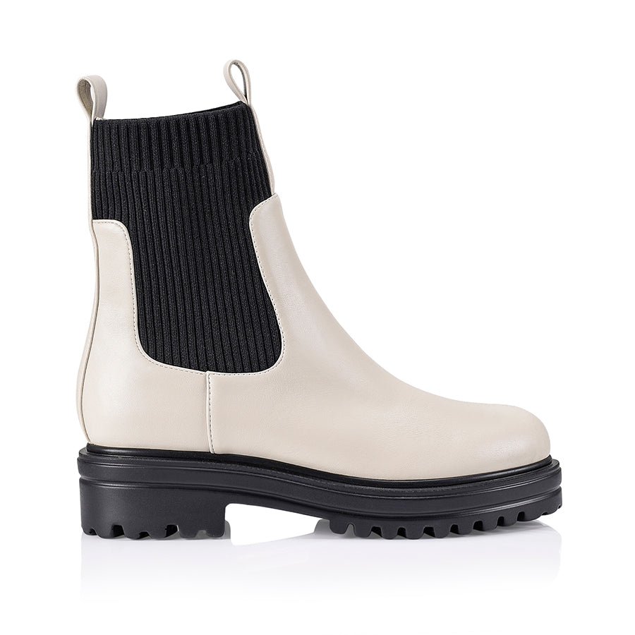 Moses Ankle Boots - Bone Smooth/Black Knit