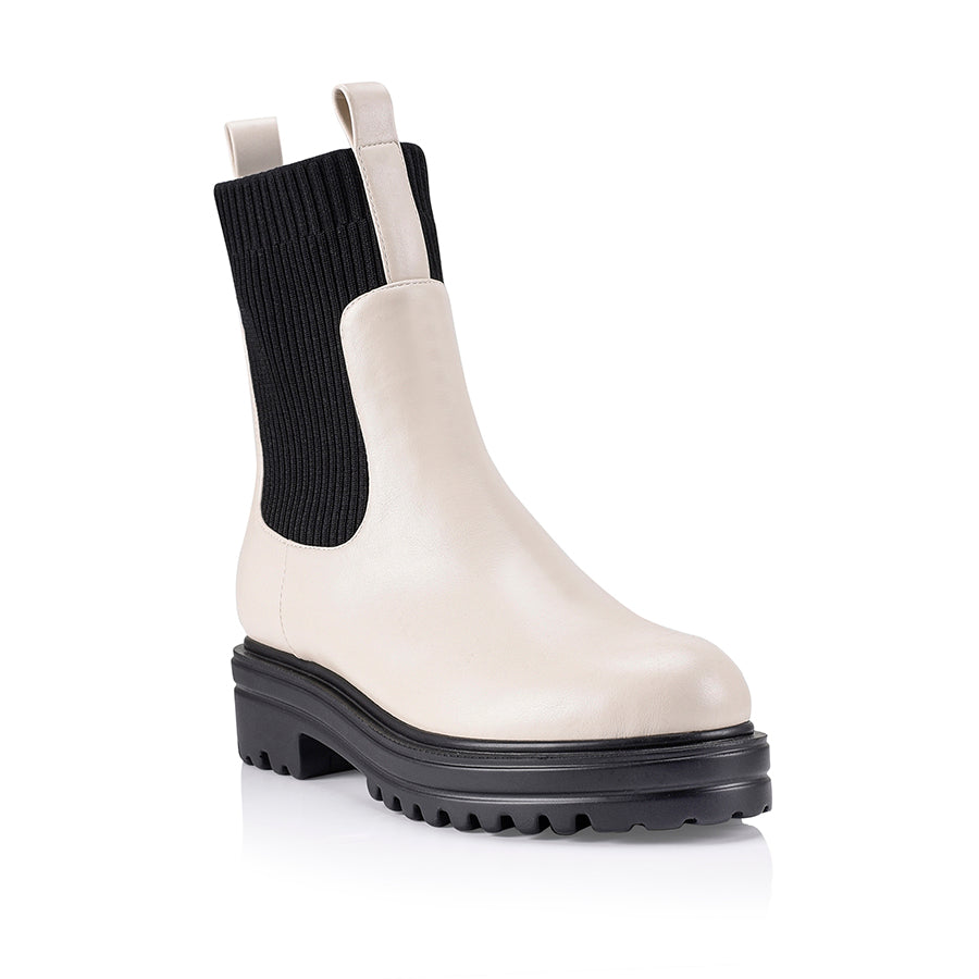 Moses Ankle Boots - Bone Smooth/Black Knit