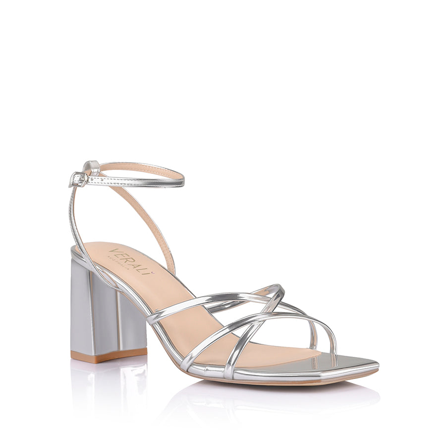 Nakita Block Heel Sandals Silver Mirror Verali Shoes