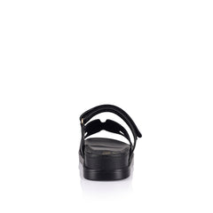 Women's black strappy footbed slide