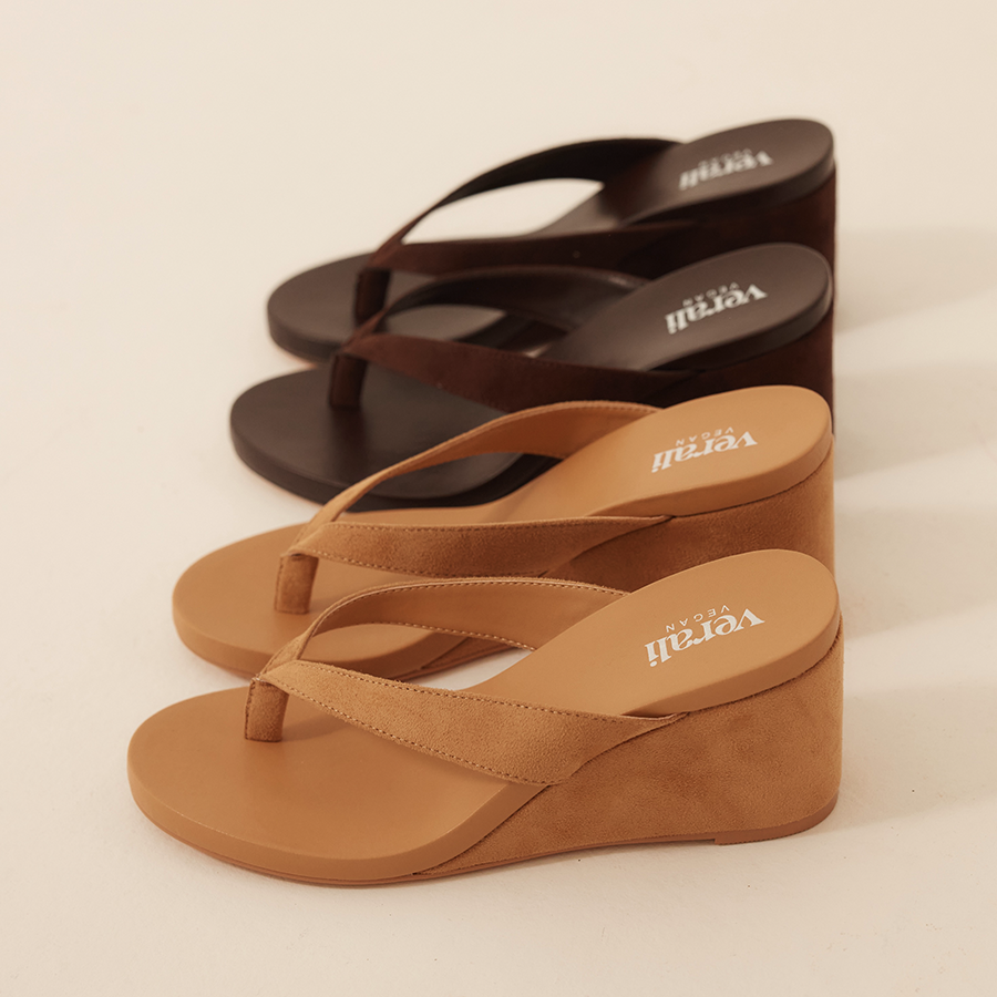 Polly Thong Wedges - Camel Tan Micro