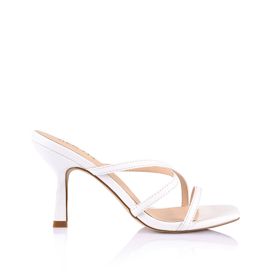 Peanut Strappy Mules - White Smooth
