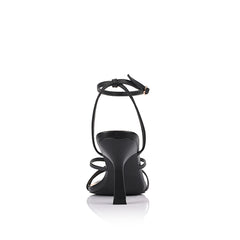 Women's black vegan strappy heeled sandal with square toe