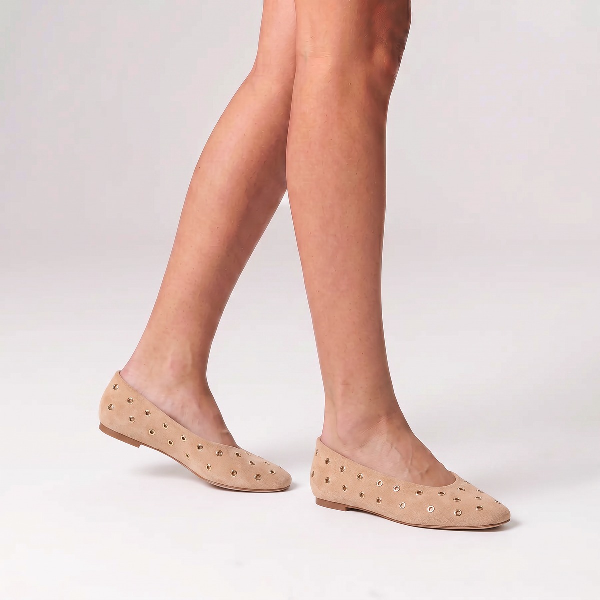 Euri Studded Ballet Flats - Sand Beige Micro