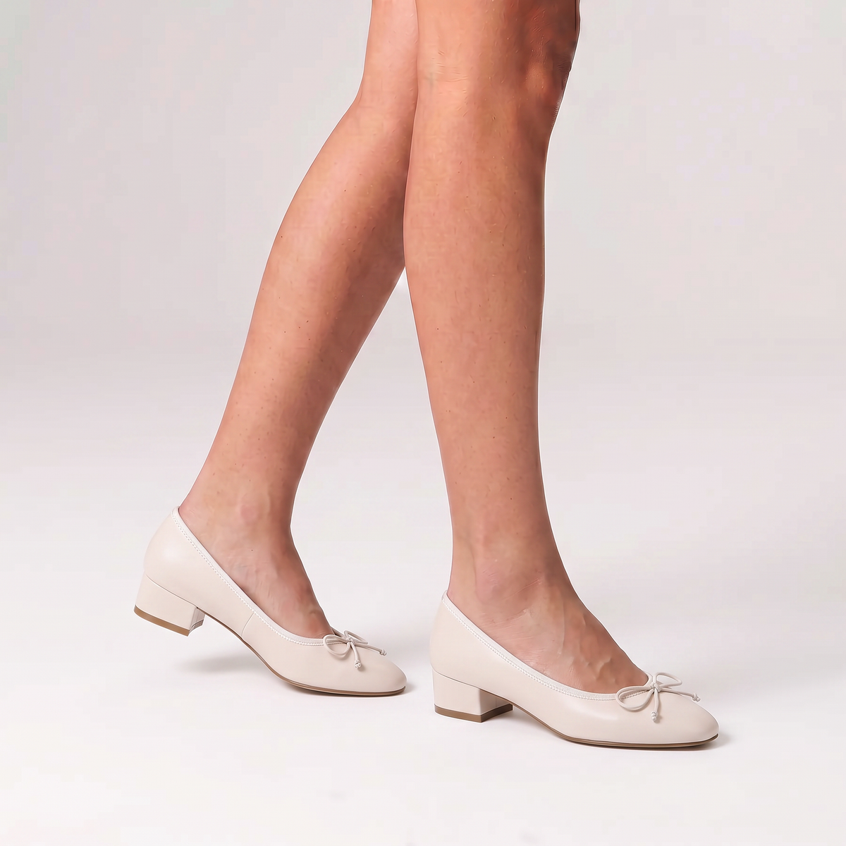 Minnie Ballet Block Heels - Bone White