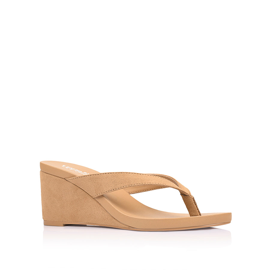 Polly Thong Wedges - Camel Tan Micro