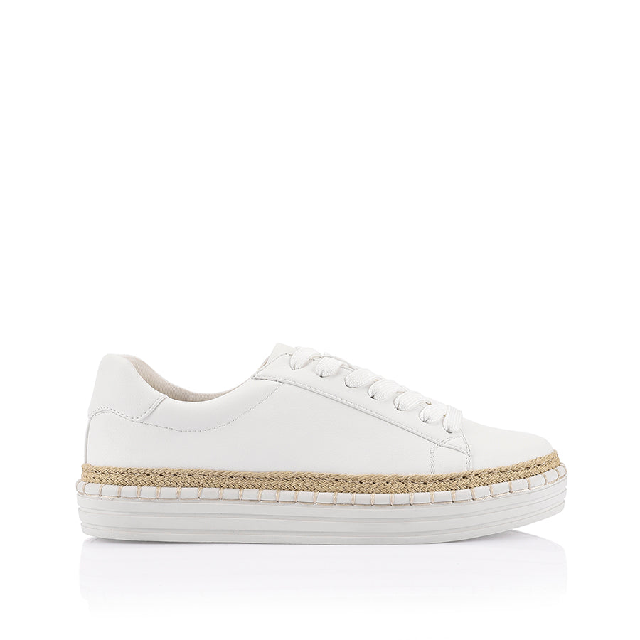 Women's white vegan leather lace up espadrille platform sneaker white
