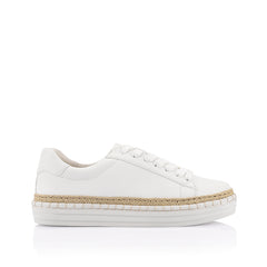 Women's white vegan leather lace up espadrille platform sneaker white