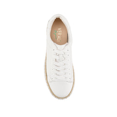 Women's white vegan leather lace up espadrille platform sneaker white