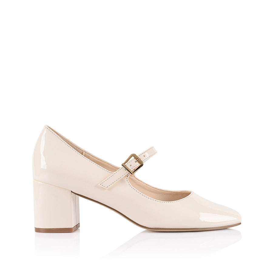 Riley Mary-Jane Block Heels - Bone White Patent – Verali Shoes