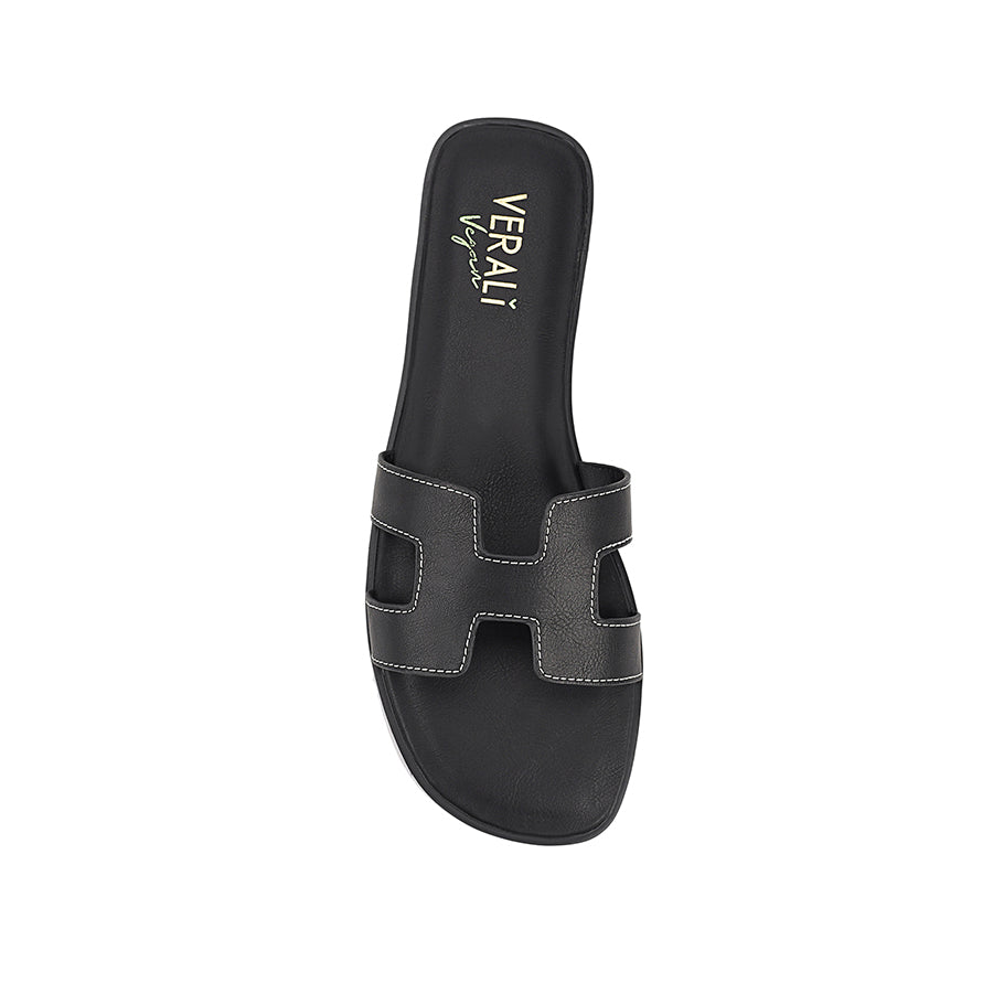 Women's flat sandal in black vegan leather for summer