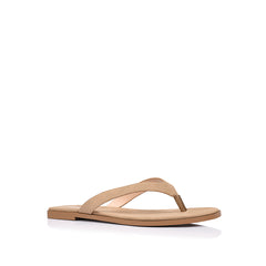 Women's taupe microsuede thongs with square toe