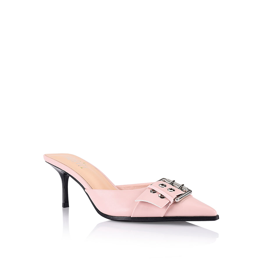 Sez Buckle Stiletto Mules Blush Pink Smooth Verali Shoes