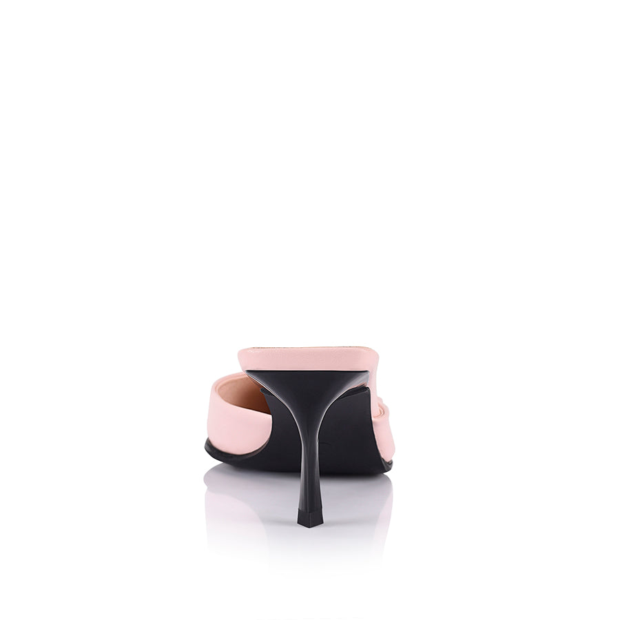 Women's kitten heel point toe mule in blush pink with buckle detailing