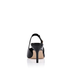 Women's black patent slingback stiletto heel with pointed toe