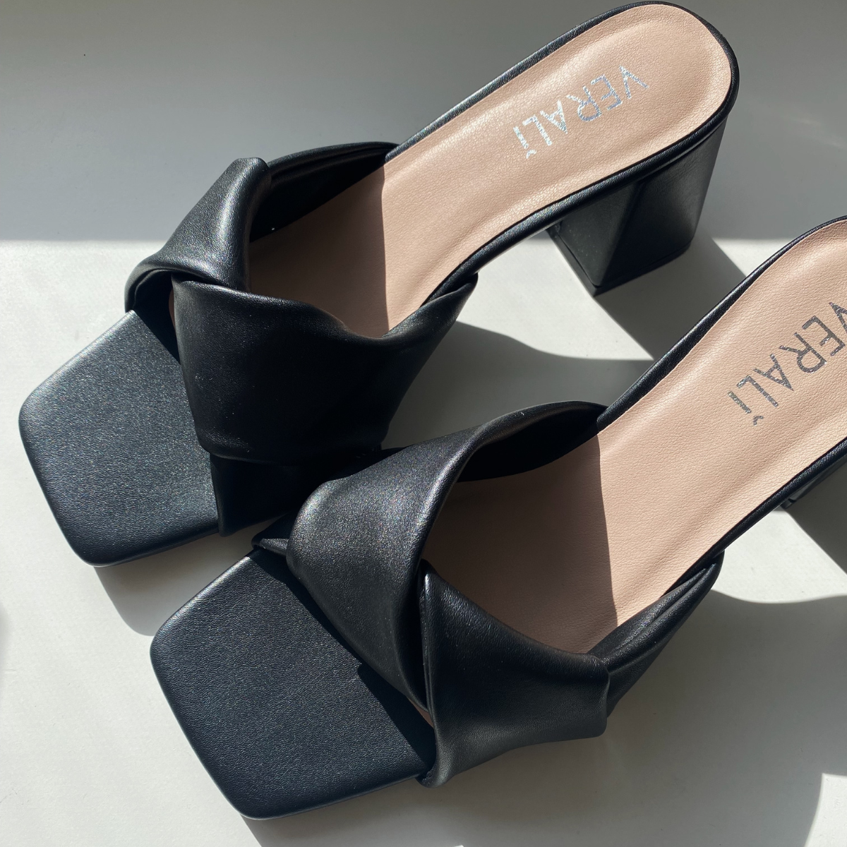 Stella Block Heel Mules - Black Smooth