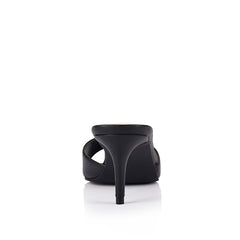 Women's slip on mule in vegan black materials with square toe