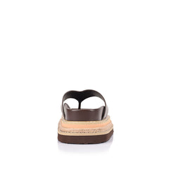 Women's chocolate brown vegan footbed platform thong with contrast rope sole 
