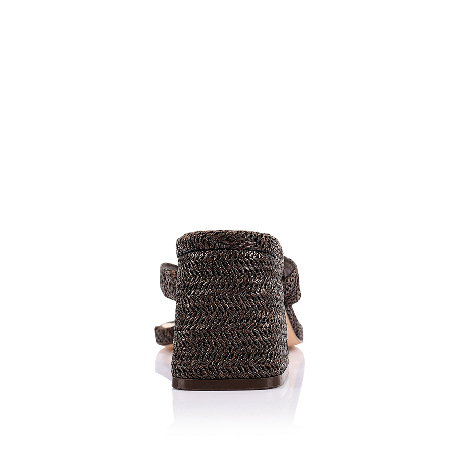 Stoked Block Heel Thongs - Chocolate Brown Raffia