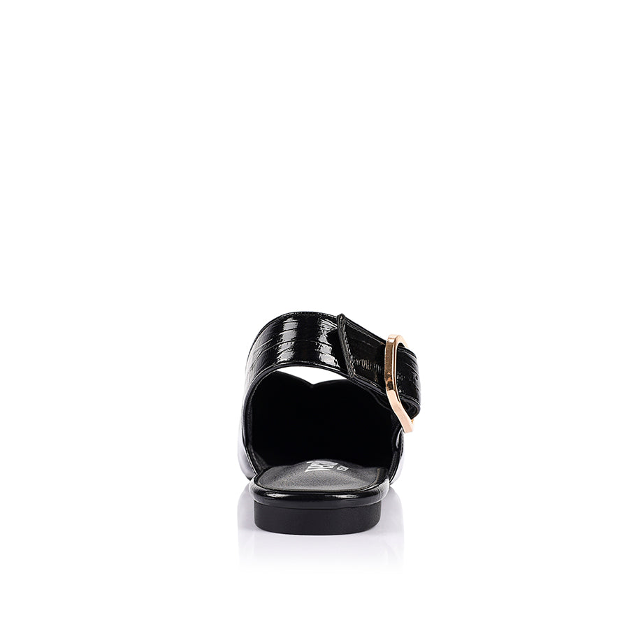 Indy Sling Back Flats - Black Eel