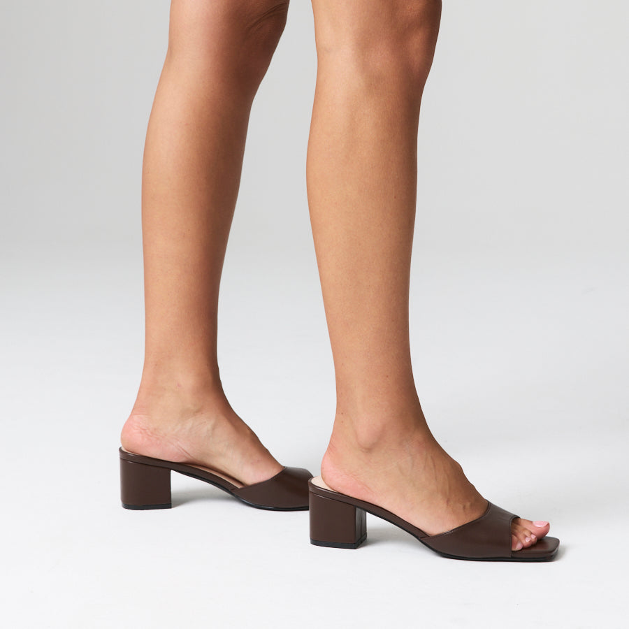 Wednesday Block Heel Mules - Chocolate Brown