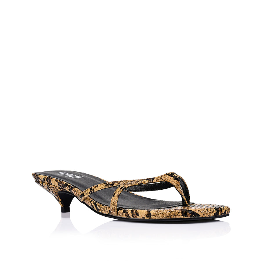 Farrah Kitten Heel Thongs - Brown Snake