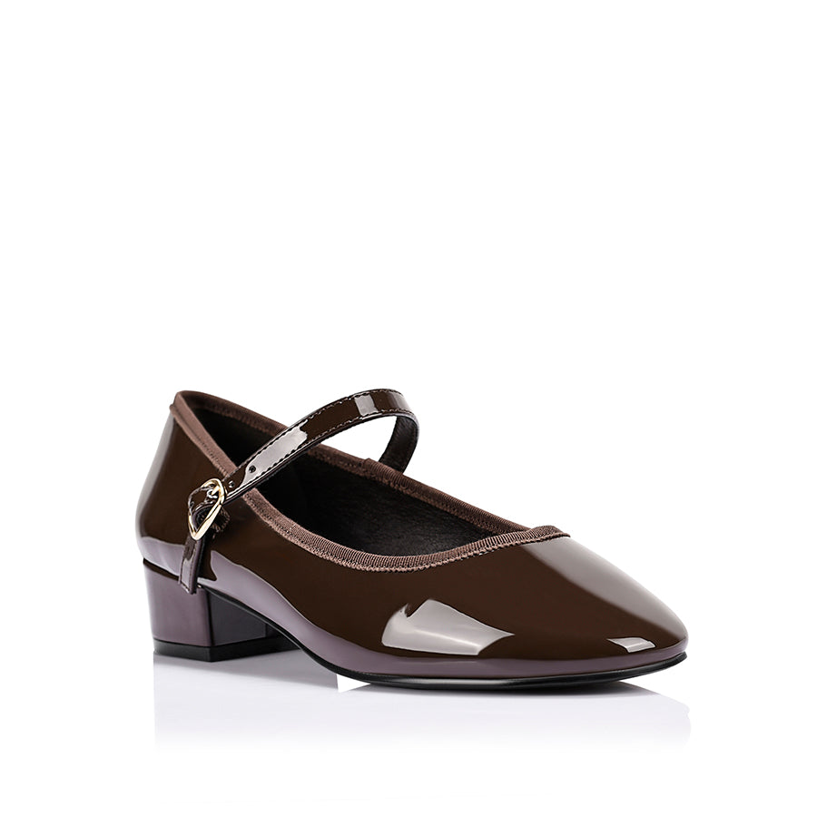Micah Mary-Jane Block Heels - Chocolate Brown Patent
