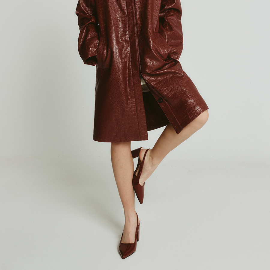 Elton Slingback Block Heels - Wine Patent
